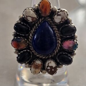 Sterling silver Multi stone Southwestern style cluster ring